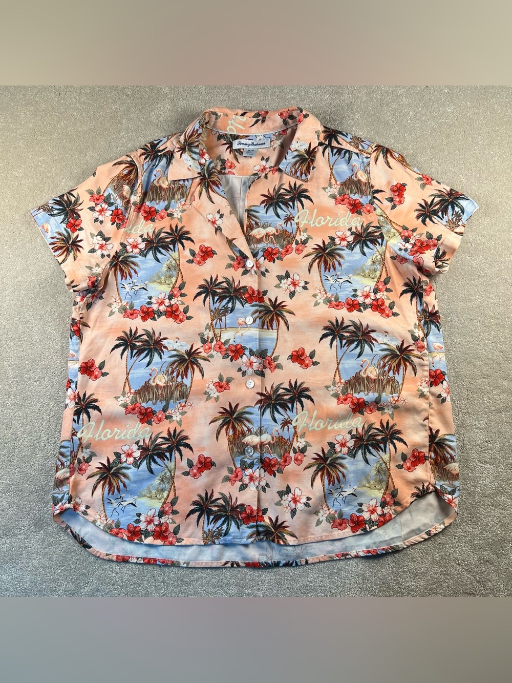 Tommy Bahama Silk Button Up Pink Tropical Florida Palm Trees Women's Medium